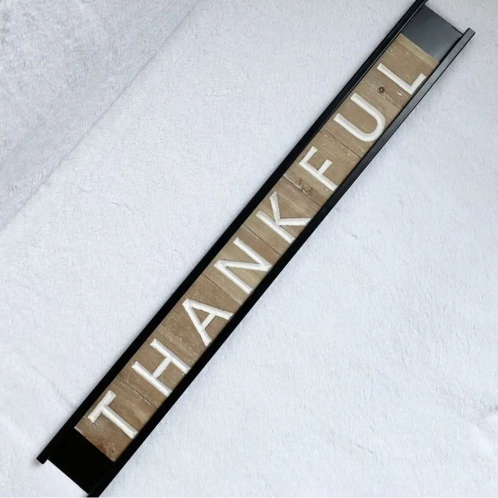 Thankful Hanging Sign Wood Letter Block Metal Frame Rustic Home Decor
